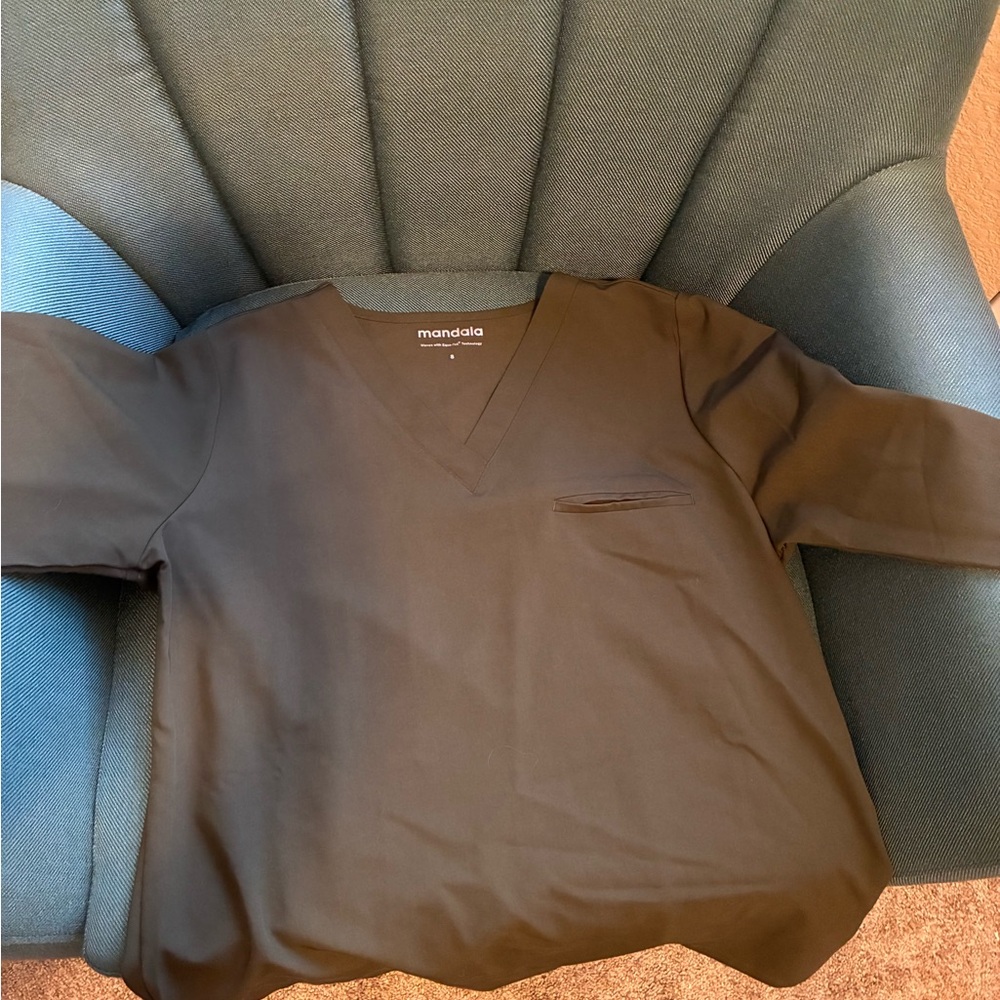 Mandala Olive Green Long Sleeve Scrub Top